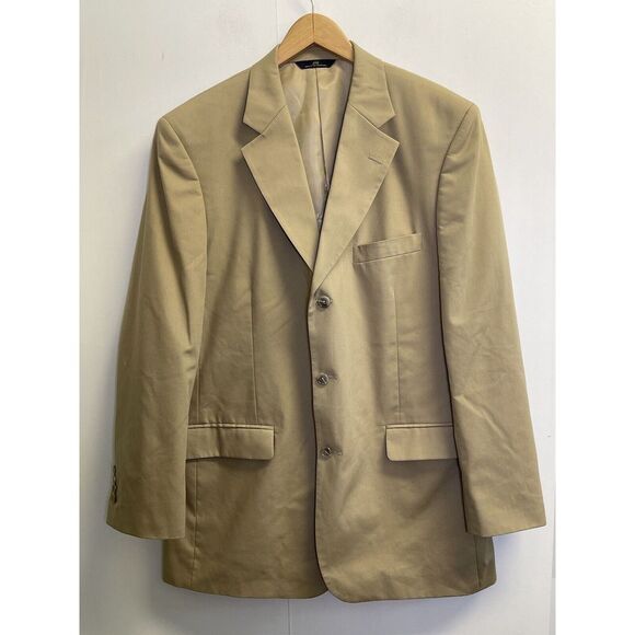 Brooks Brother 346 Blazer Mens 43L Khaki Cotton Blend 3‎ Button Beige Career